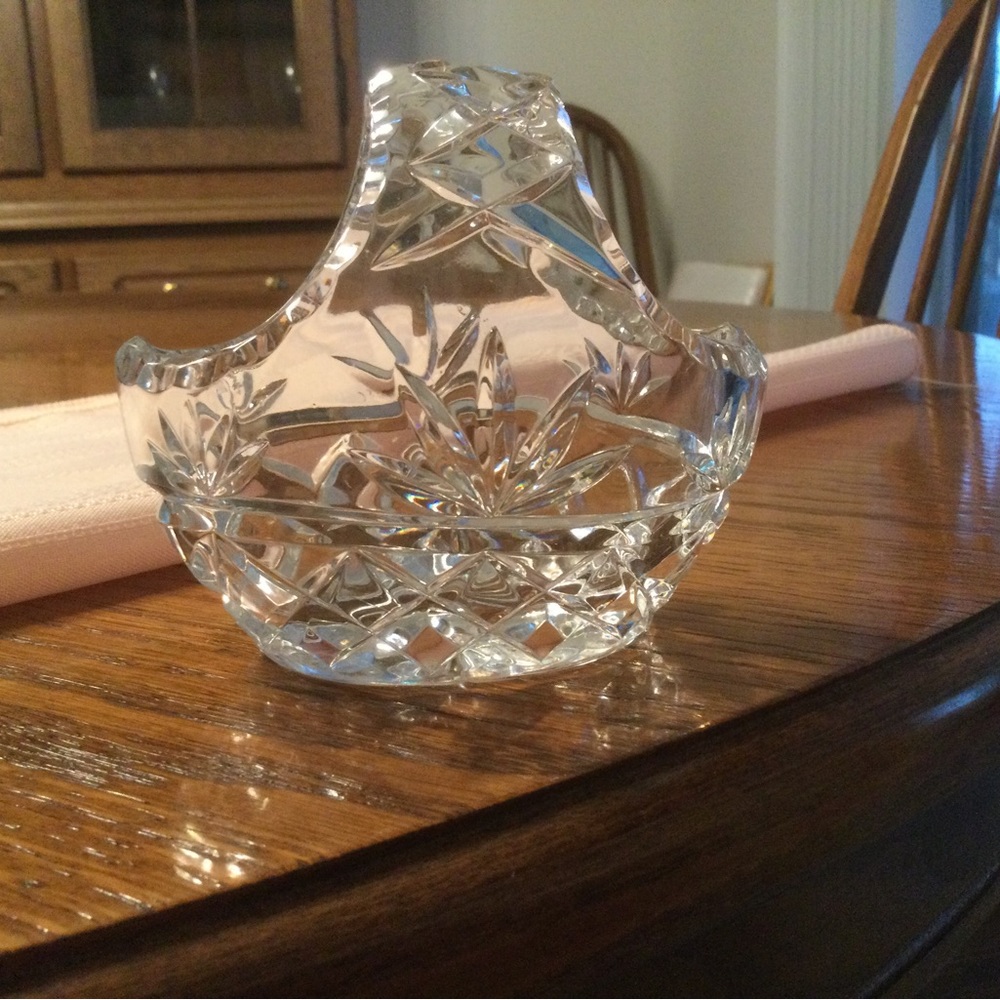 Vintage Small Clear Crystal Cut Basket 4 1/8 inch Long x 3 7/8 inch Tall EUC